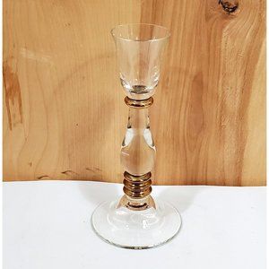 Tarnow Lead Crystal Taper Candlestick Holder 7" gold disc accents Poland